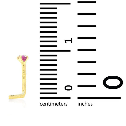 Real 14K Gold Bezel Ruby Nose Twist Screw Bone Ring Body Piercing