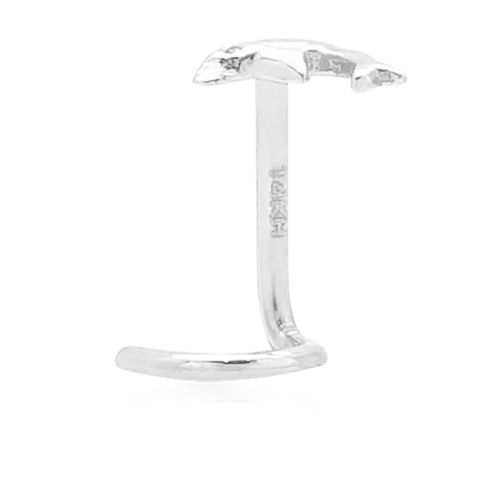 14K Real Gold White Gold Dolphin Nose Twist Screw Bone Ring 20G