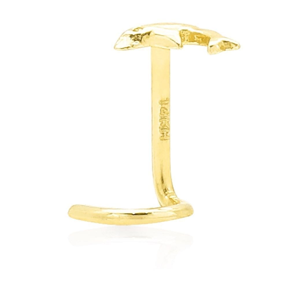 14K Real Gold White Gold Dolphin Nose Twist Screw Bone Ring 20G