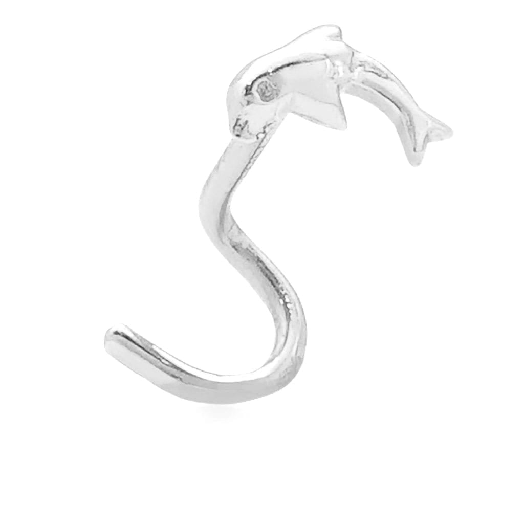 14K Real Gold White Gold Dolphin Nose Twist Screw Bone Ring 20G