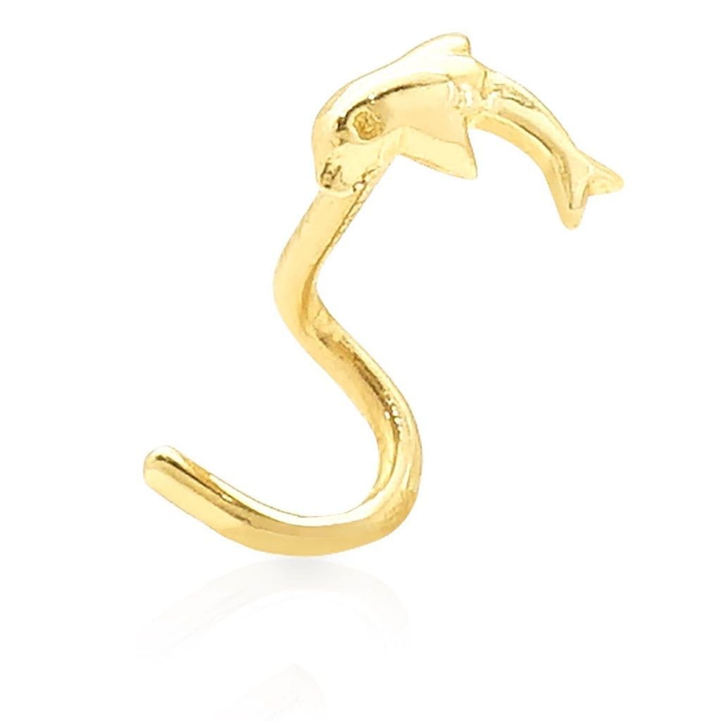 14K Real Gold White Gold Dolphin Nose Twist Screw Bone Ring 20G