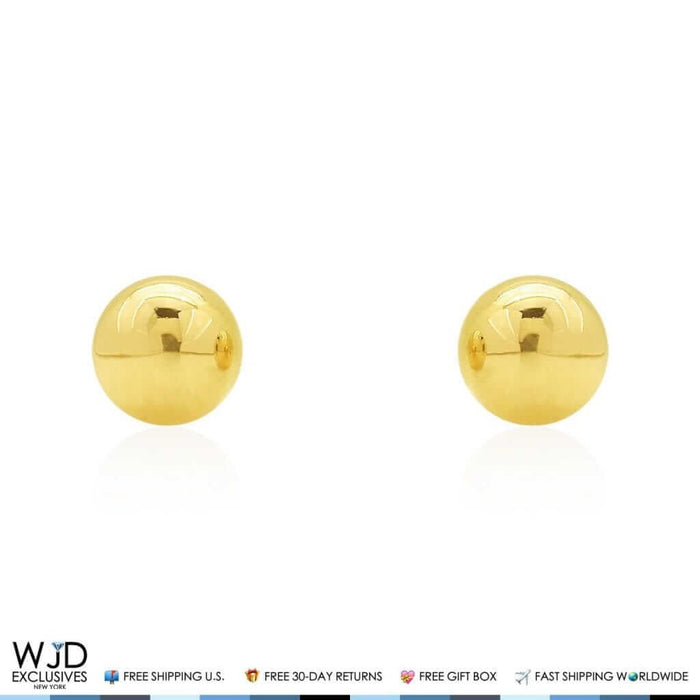 14K Yellow Gold Screw Back Large 8mm Round Ball Stud Earrings