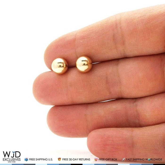 14K Yellow Gold Screw Back Large 8mm Round Ball Stud Earrings