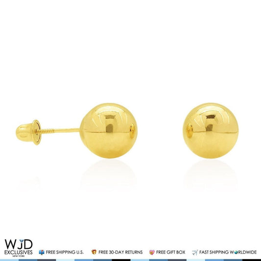 14k Solid Yellow Gold Screwback Large 8mm Round Ball Stud Earrings