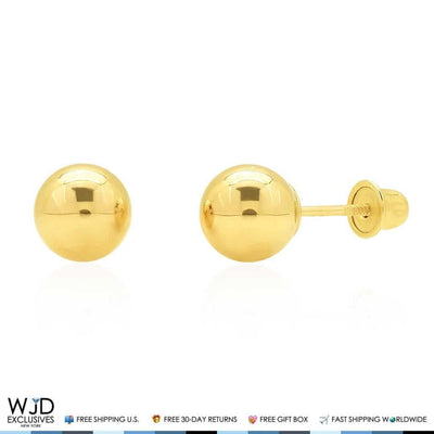 14K Yellow Gold Screw Back Round Ball Stud Earrings 6mm