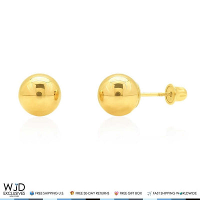 14K Yellow Gold Screw Back Round Ball Stud Earrings 7mm