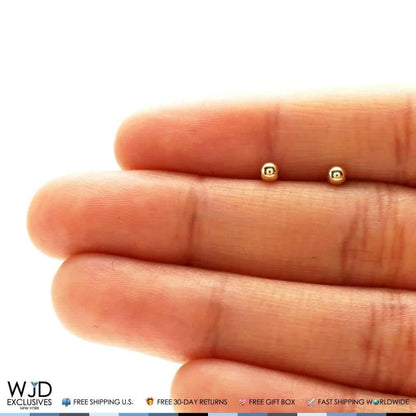 14k Solid Yellow Gold Screw Back Small Round Ball Stud Earrings 3mm