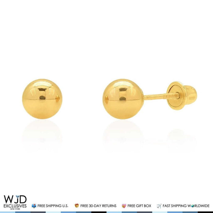 14K Yellow Gold Screw Back Small Round Ball Stud Earrings 5mm