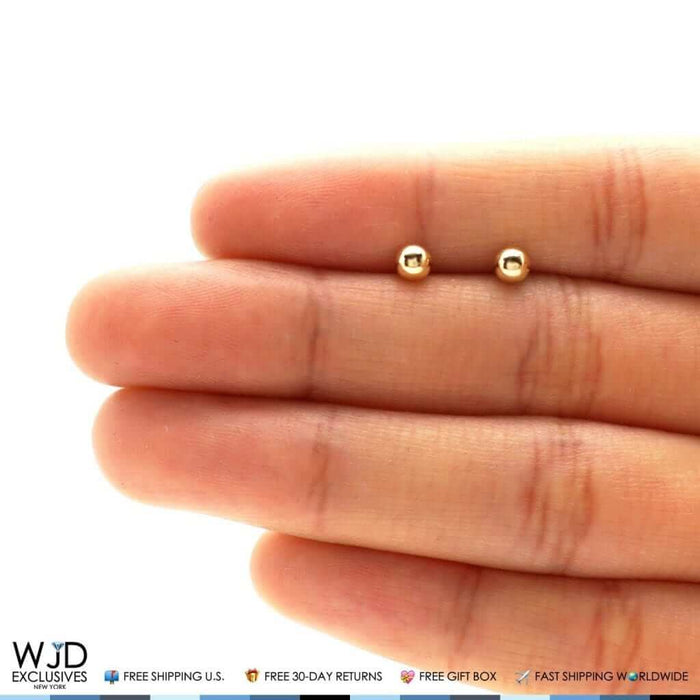 14K Yellow Gold Small Round Ball Stud Screw Back Earrings 4mm