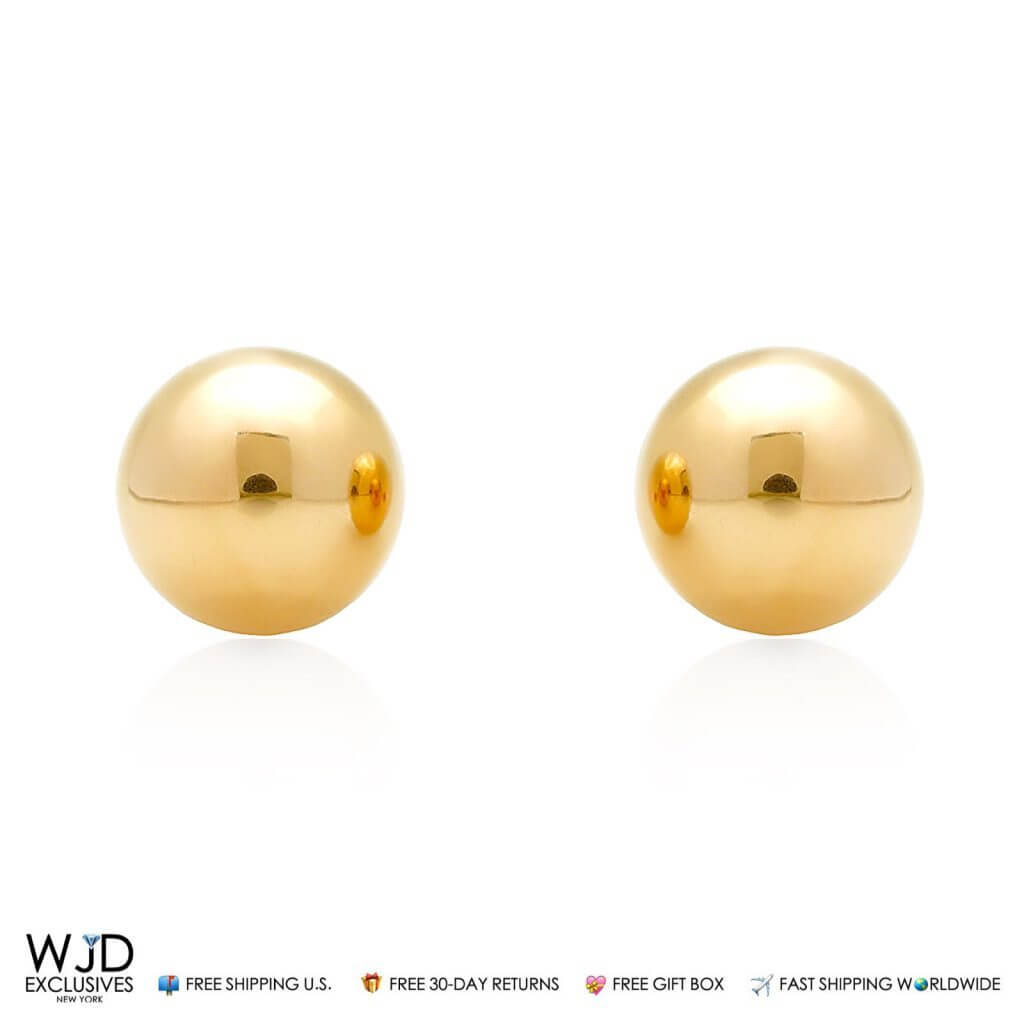 14k Solid Yellow Gold 8mm Ball Stud Pushback Earrings
