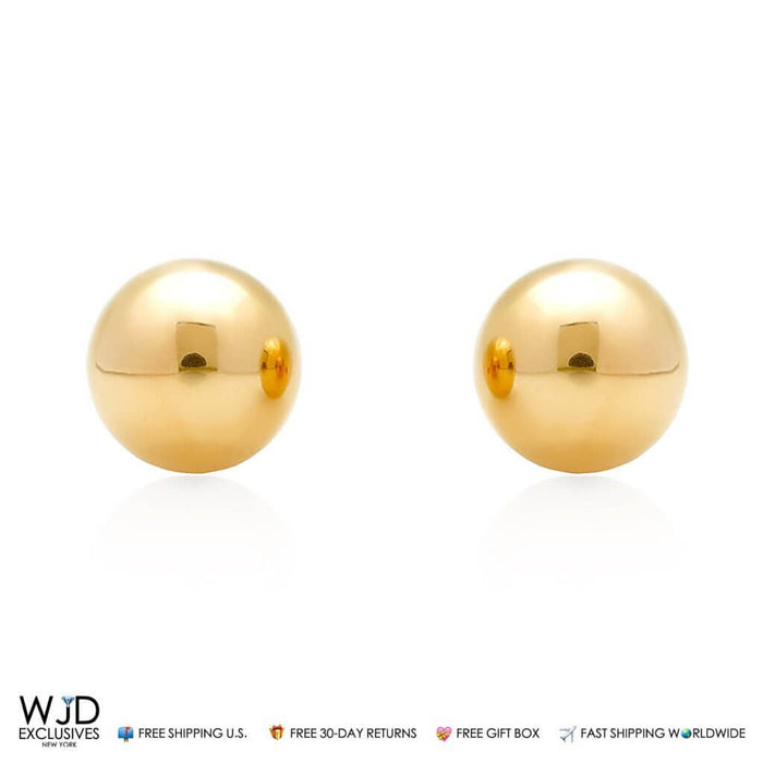 14k Solid Yellow Gold 8mm Ball Stud Pushback Earrings