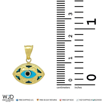 14k Solid Yellow Gold Evil Eye Good Luck Charm Pendant 20mm
