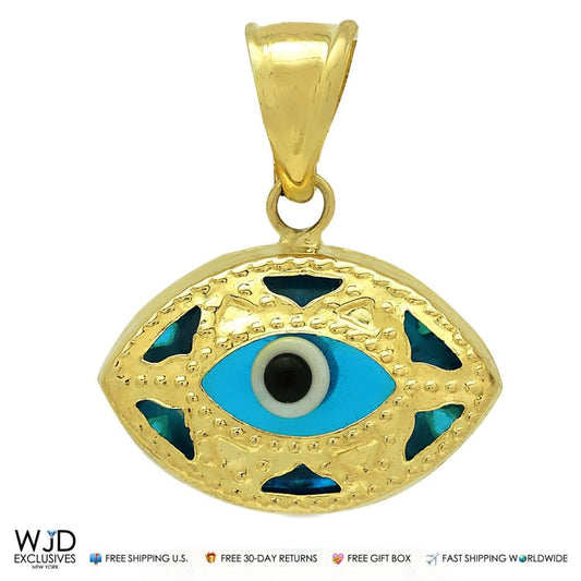 14k Solid Yellow Gold Evil Eye Good Luck Charm Pendant 20mm