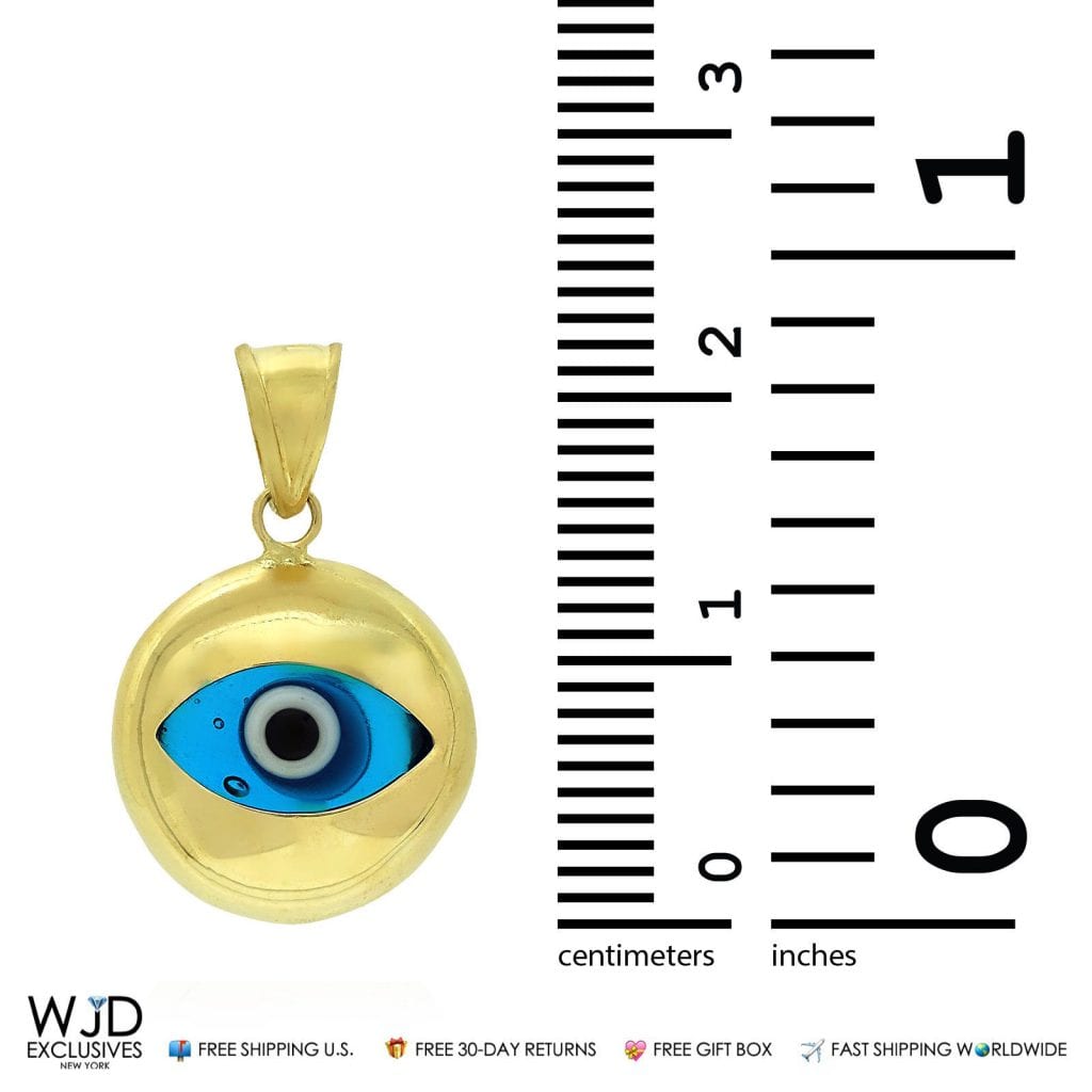 14k Solid Yellow Gold Good Luck Evil Eye Pendant 0.8"