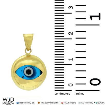 14k Solid Yellow Gold Good Luck Evil Eye Pendant 0.8"