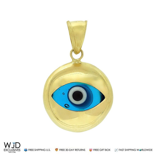 14k Solid Yellow Gold Good Luck Evil Eye Pendant 0.8"