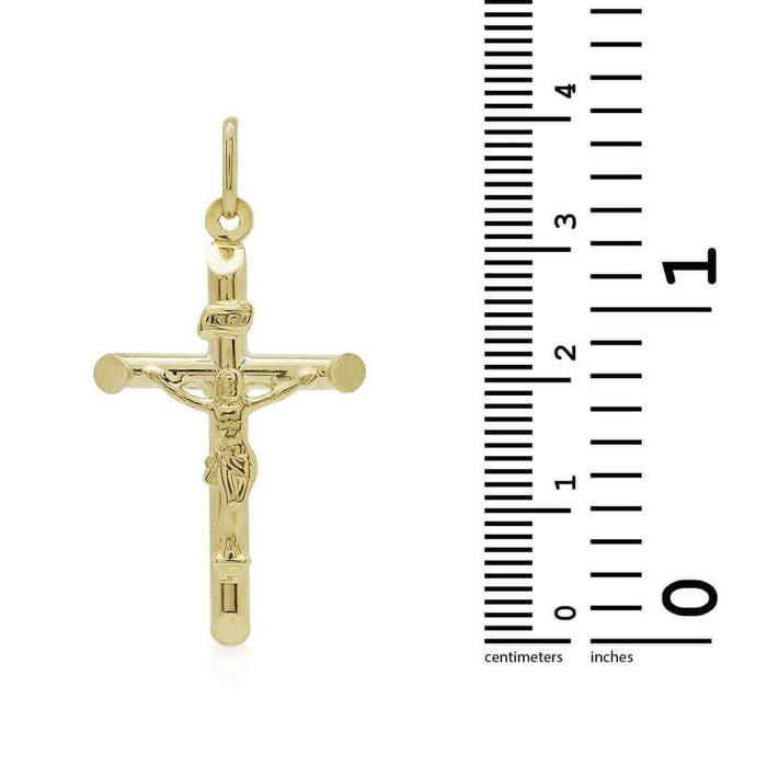 14k Yellow Gold Jesus Crucifix Cross Religious Pendant INRI 1.6"