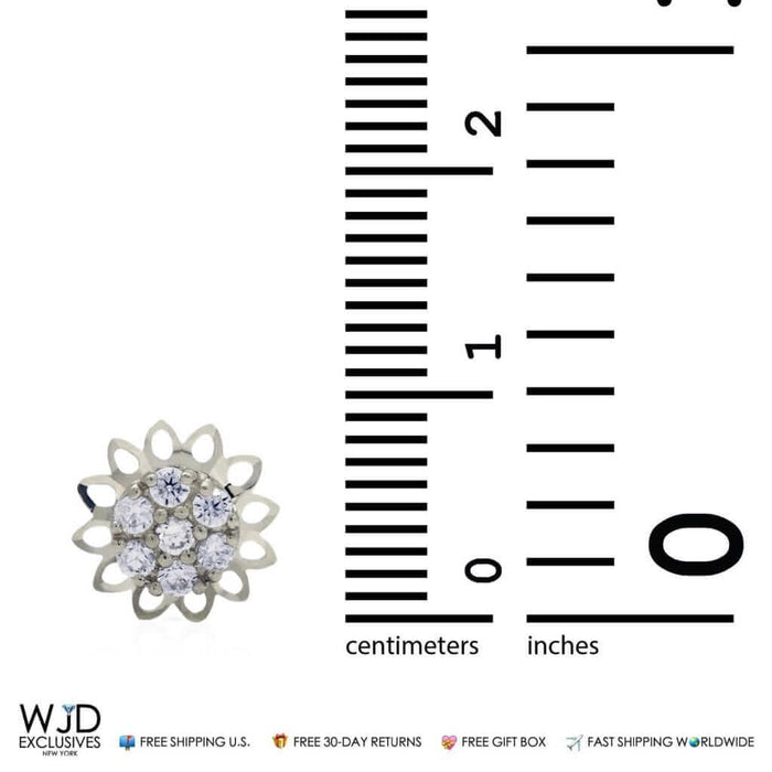 14k White Gold 0.40Ct CZ 9mm Diamond-Cut Flower Stud Earrings