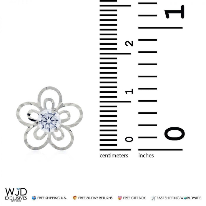 14k White Gold 0.40Ct CZ 9mm Flower Stud Earrings