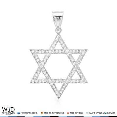 14k White Gold 1.20Ct CZ David's Star Religious Pendant