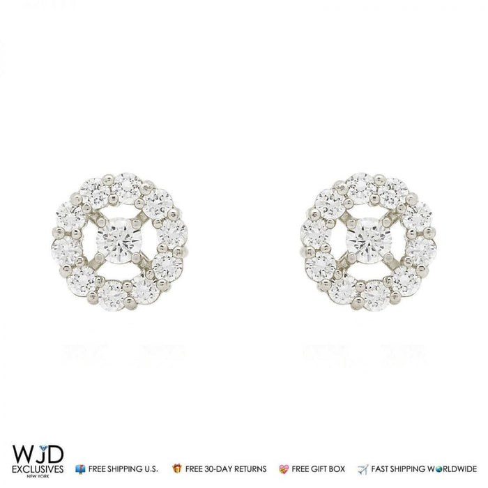14k White Gold 1.25Ct CZ Halo Cluster Stud Earrings 9mm