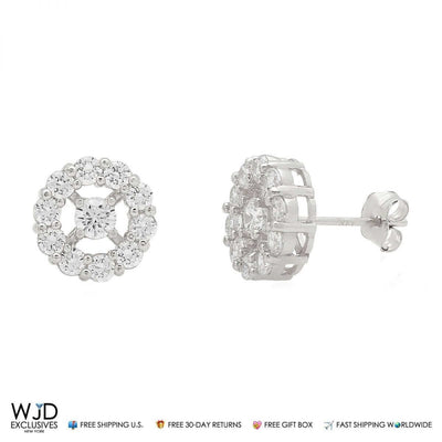 14k White Gold 1.25Ct CZ Halo Cluster Stud Earrings 9mm