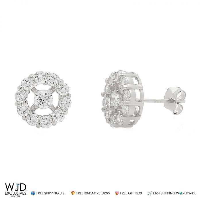 14k White Gold 1.25Ct CZ Halo Cluster Stud Earrings 9mm