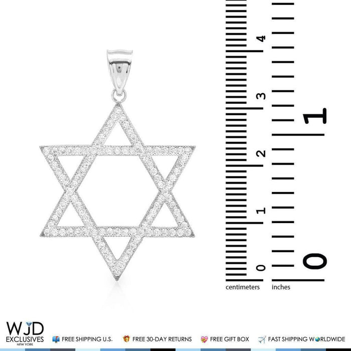 14k White Gold 1.50Ct CZ Star Of David Pendant 1.6"