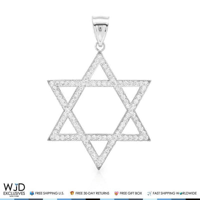 14k White Gold 1.50Ct CZ Star Of David Pendant 1.6"