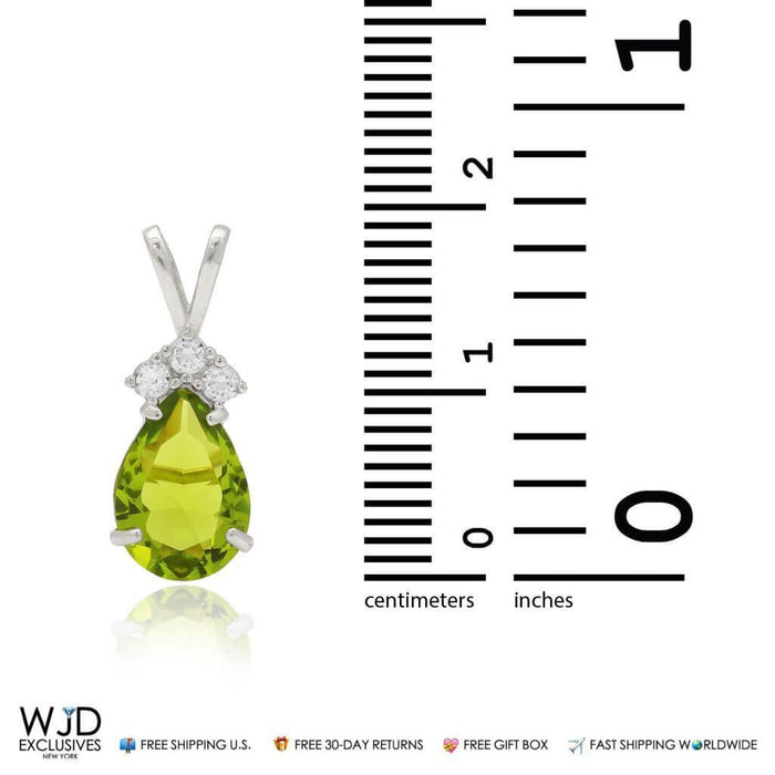 14k White Gold 1.85TCW CZ & Pear Shape Green Peridot Pendant 0.8"