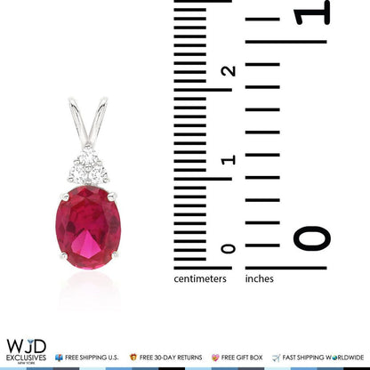 14k White Gold 2.20Ct CZ Oval Ruby Solitaire Charm Pendant 0.8"