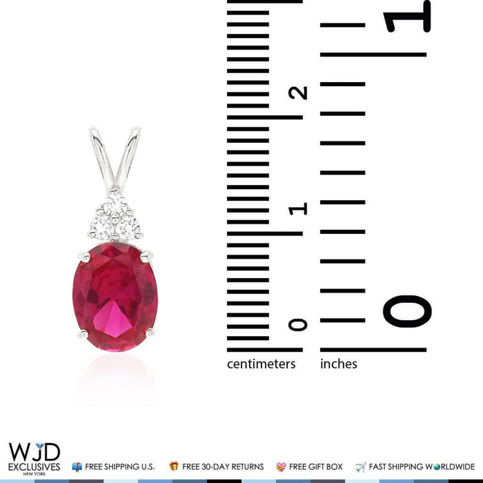 14k White Gold 2.20Ct CZ Oval Ruby Solitaire Pendant 0.8"