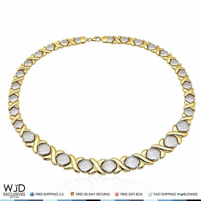 14k Gold Two-Tone Diamond-Cut Hugs & Kisses XO Necklace 18"