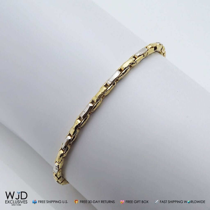 14K Two-Tone Gold Anchor Bracelet (Solid Links) 8"