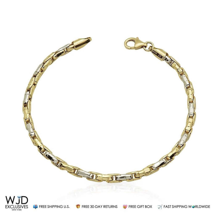 14k Gold Yellow White Anchor Bracelet 8"
