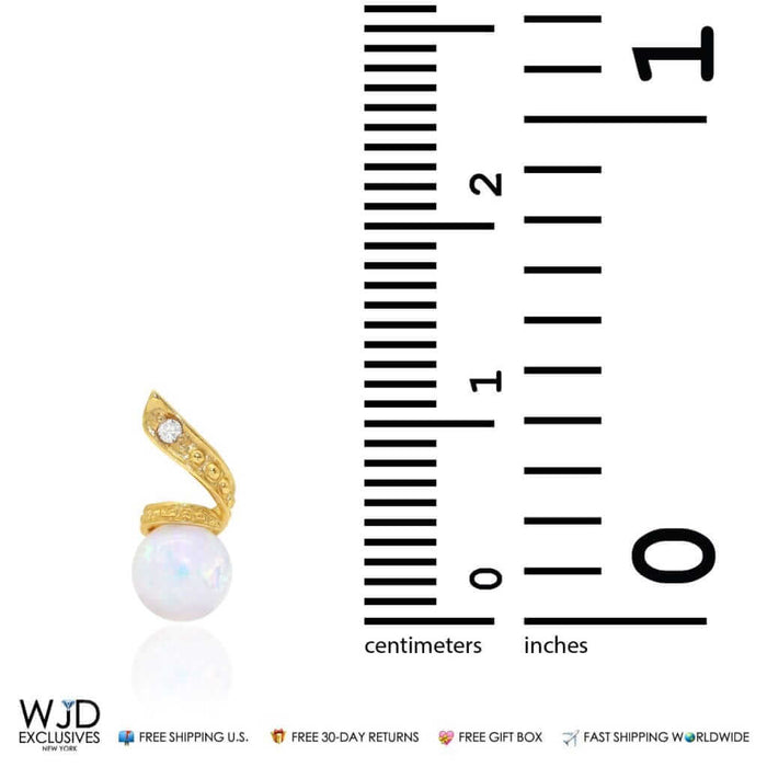 14k Gold Simulated Diamond White Opal Dangle Ball Swirl Earrings 0.5"