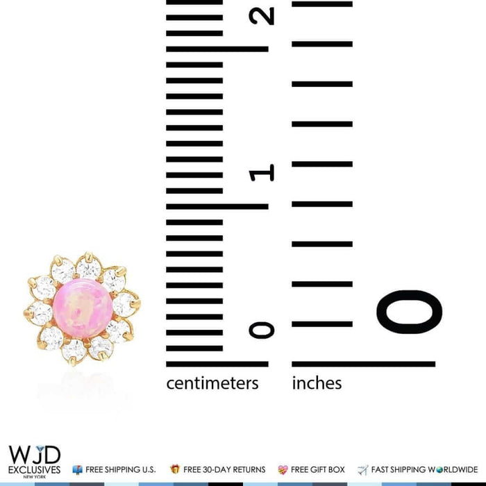 14k Yellow Gold 0.40Ct CZ Pink Opal Flower Shaped Stud Earrings