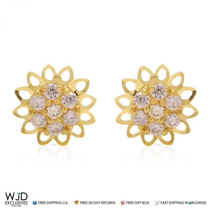 14k Yellow Gold 0.40Ct CZ Flower Stud Earrings 9mm