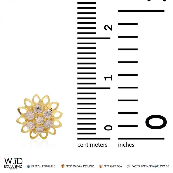 14k Yellow Gold 0.40Ct CZ Flower Stud Earrings 9mm