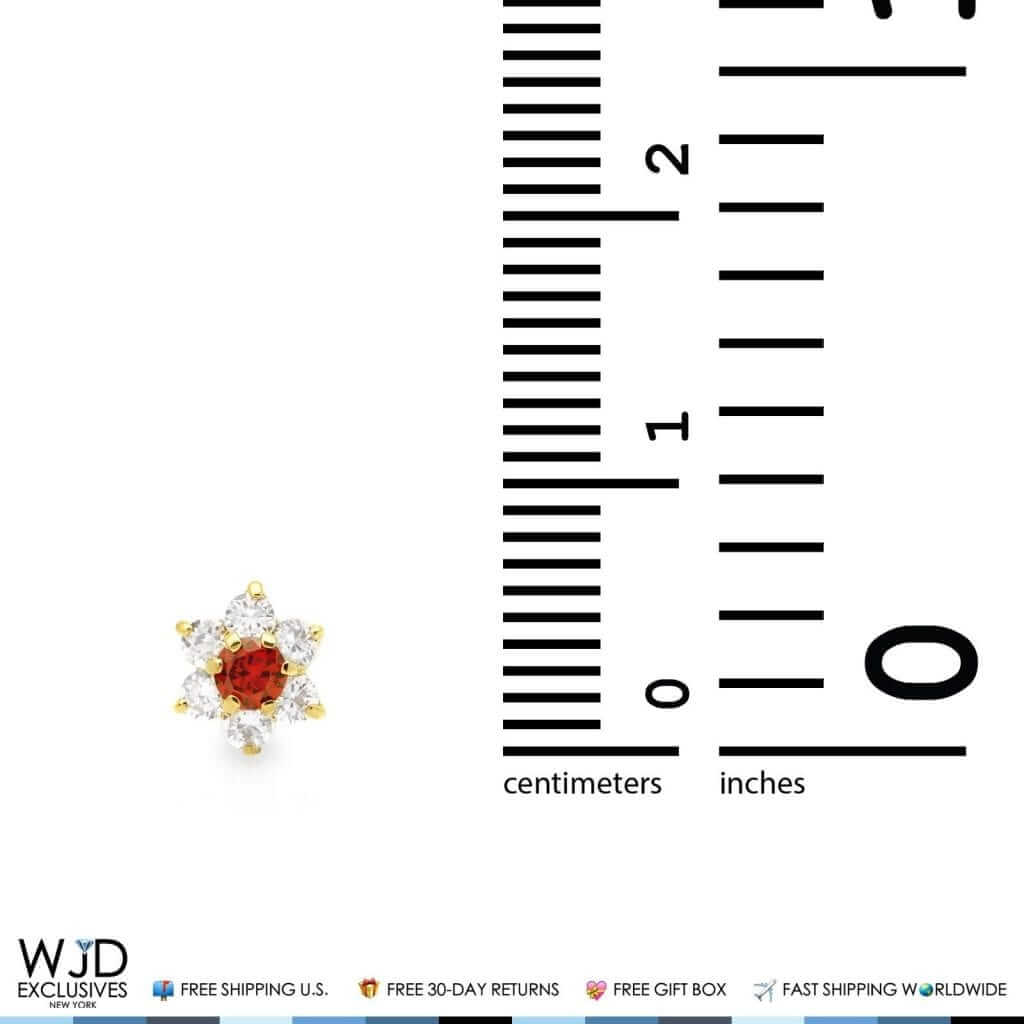 14k Yellow Gold 0.50Ct CZ & Garnet Flower Shape Stud Earrings 6mm