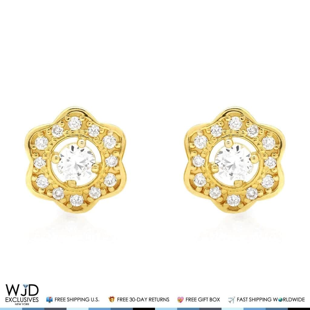 14k Yellow Gold 0.50Ct CZ Flower Cluster Stud Earrings 9mm