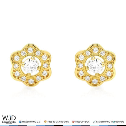 14k Yellow Gold 0.50Ct CZ Flower Cluster Stud Earrings 9mm