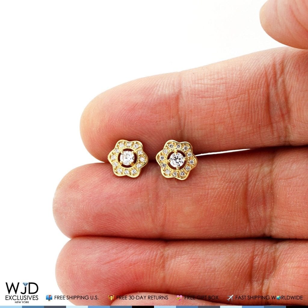 14k Yellow Gold 0.50Ct CZ Flower Cluster Stud Earrings 9mm