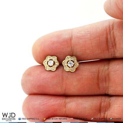 14k Yellow Gold 0.50Ct CZ Flower Cluster Stud Earrings 9mm