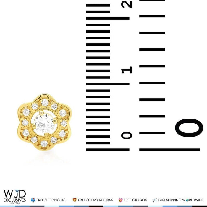 14k Yellow Gold 0.50Ct CZ Flower Cluster Stud Earrings 9mm