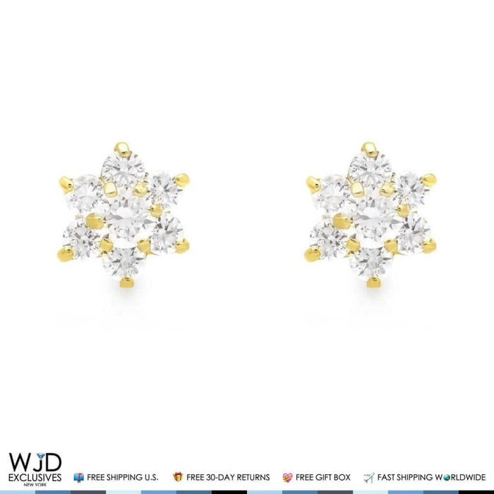 14k Yellow Gold 0.50Ct CZ Flower Screw Back Stud Earrings 6mm