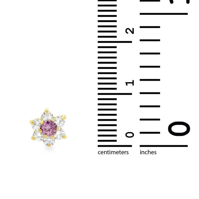 14k Yellow Gold CZ & Alexandrite Flower Shape Stud Earrings 6mm