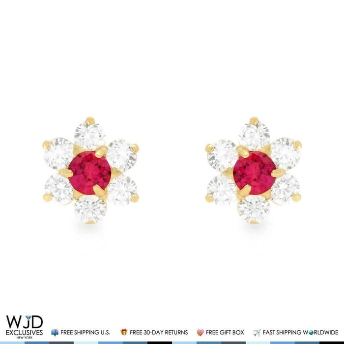 14k Yellow Gold 0.70Ct CZ & Birthstones Flower Stud Earrings 8mm