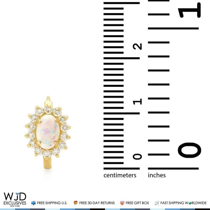 0.70CTW CZ 14k Yellow Gold Oval Fire Opal Huggie Hoop Earrings sizes