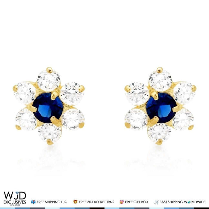 14k Yellow Gold 0.70Ct CZ & Birthstones Flower Stud Earrings 8mm